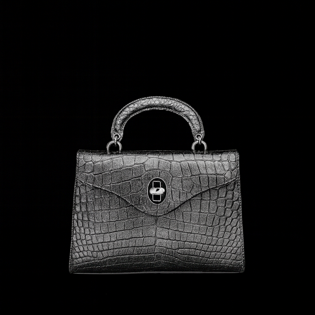 SILVER HANDMADE GENUINE CROCODILE BAG