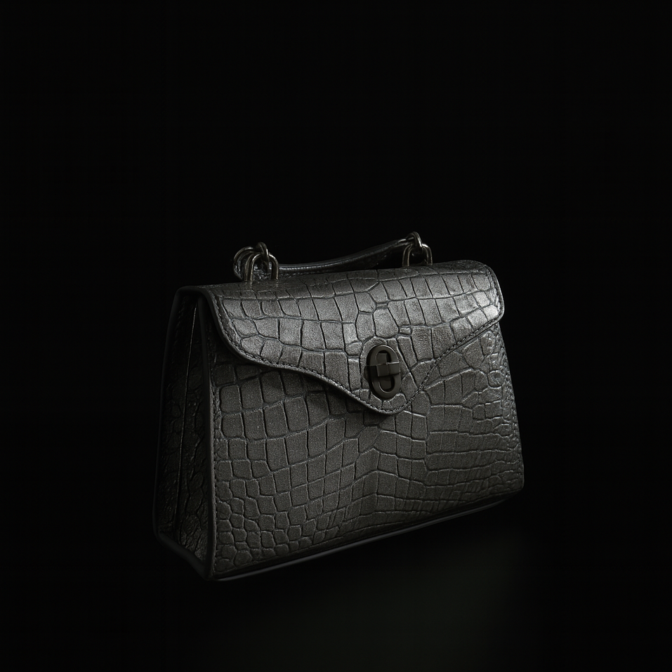 SILVER HANDMADE GENUINE CROCODILE BAG