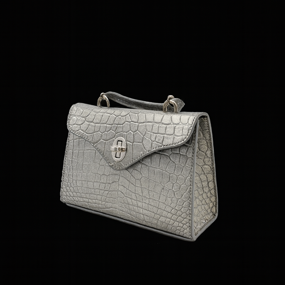 SILVER HANDMADE GENUINE CROCODILE BAG