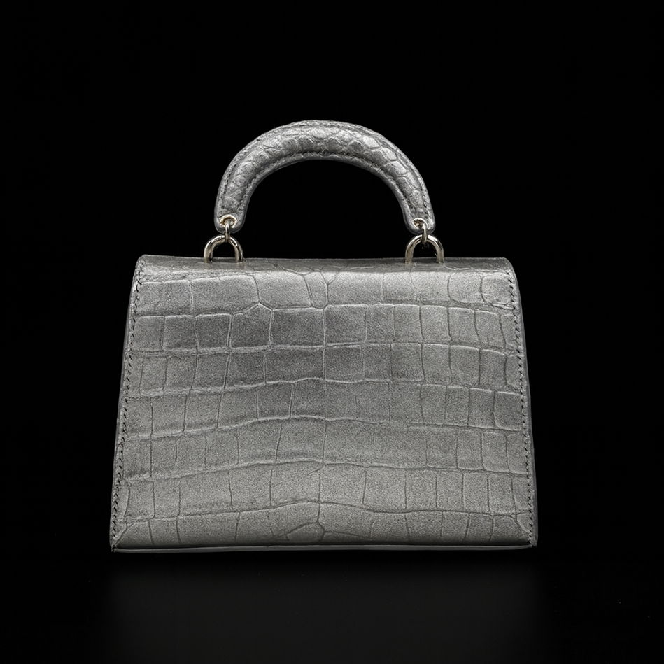 SILVER HANDMADE GENUINE CROCODILE BAG