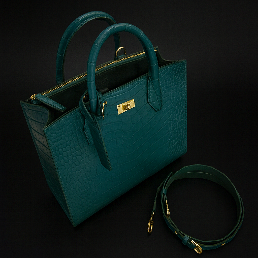 GREEN HANDMADE GENUINE CROCODILE BAG
