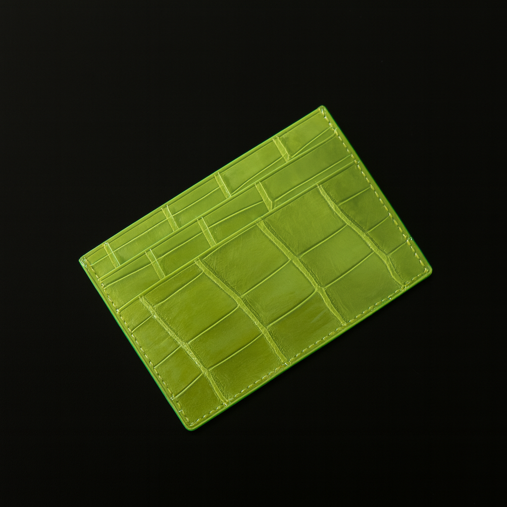 GREEN CROCODILE LEATHER CARD HOLDER