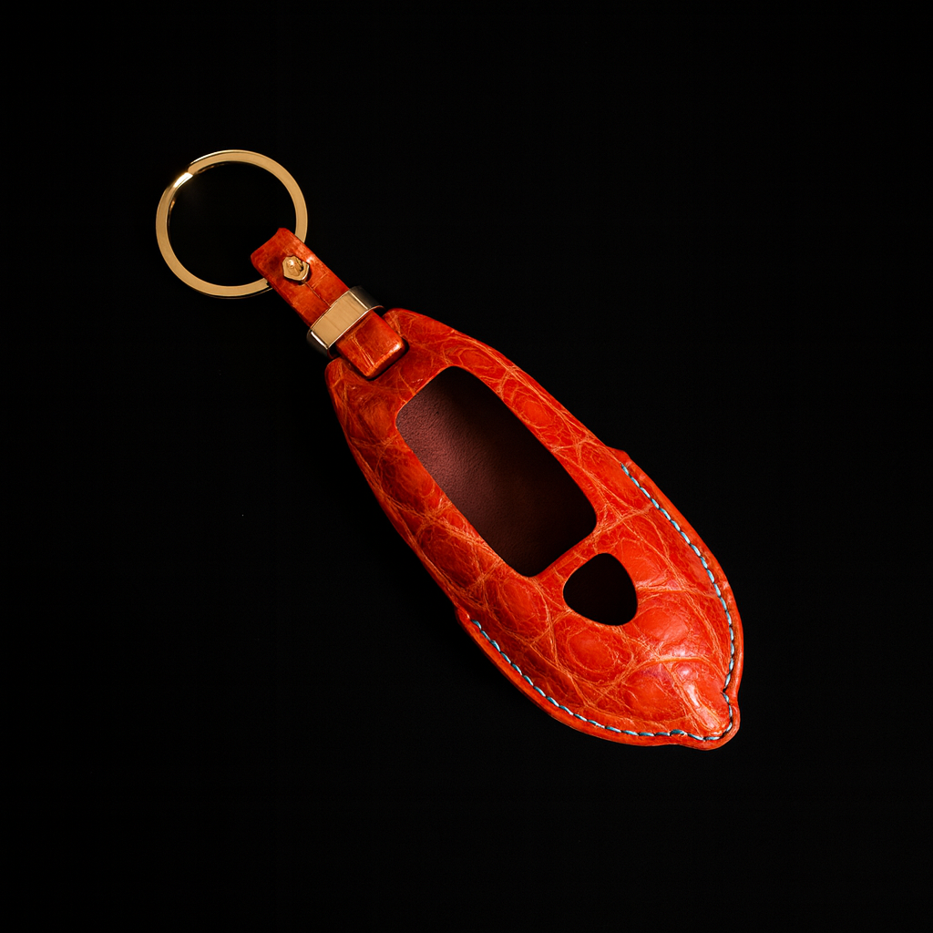 ORANGE HANDMADE LEATHER KEY CASE FOR LAMBORGHINI