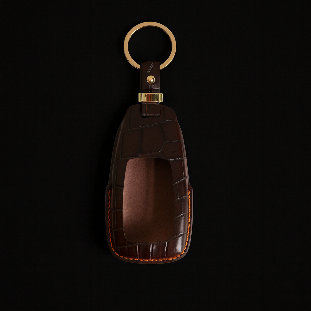 BROWN HANDMADE LEATHER KEY CASE FOR MERCEDES