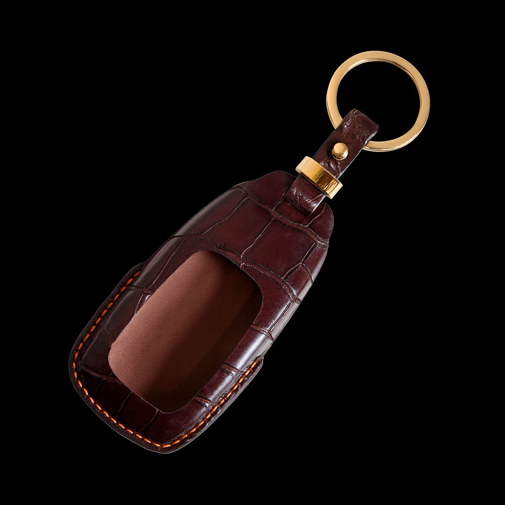 BROWN HANDMADE LEATHER KEY CASE FOR MERCEDES