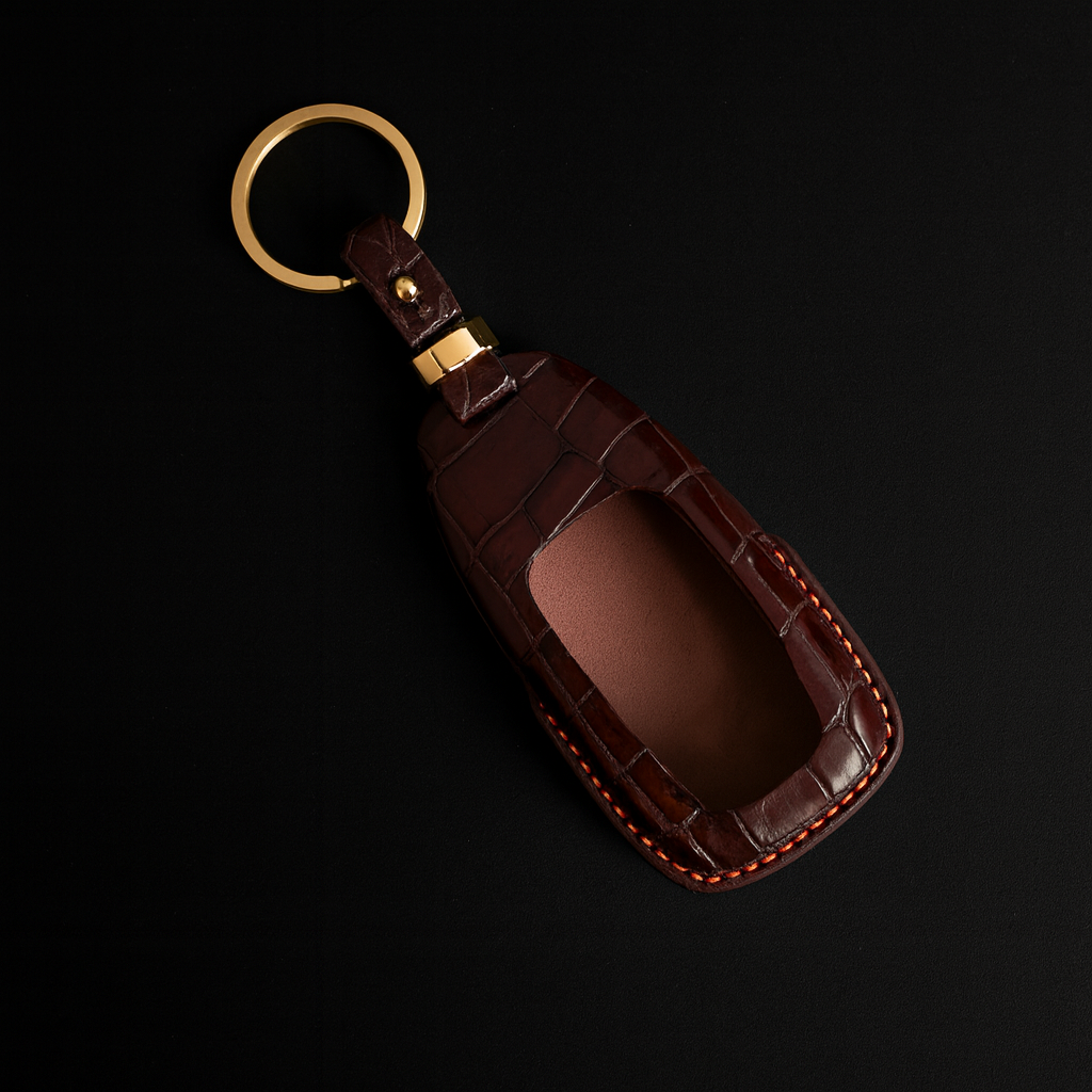 BROWN HANDMADE LEATHER KEY CASE FOR MERCEDES