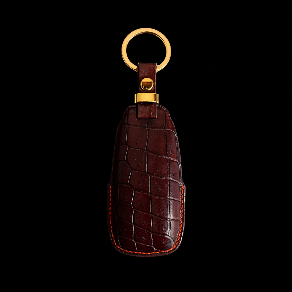 BROWN HANDMADE LEATHER KEY CASE FOR MERCEDES