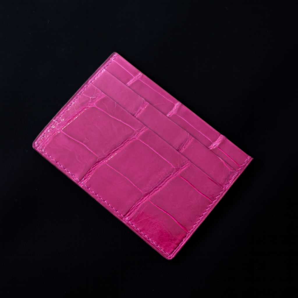 PINK CROCODILE LEATHER CARD HOLDER
