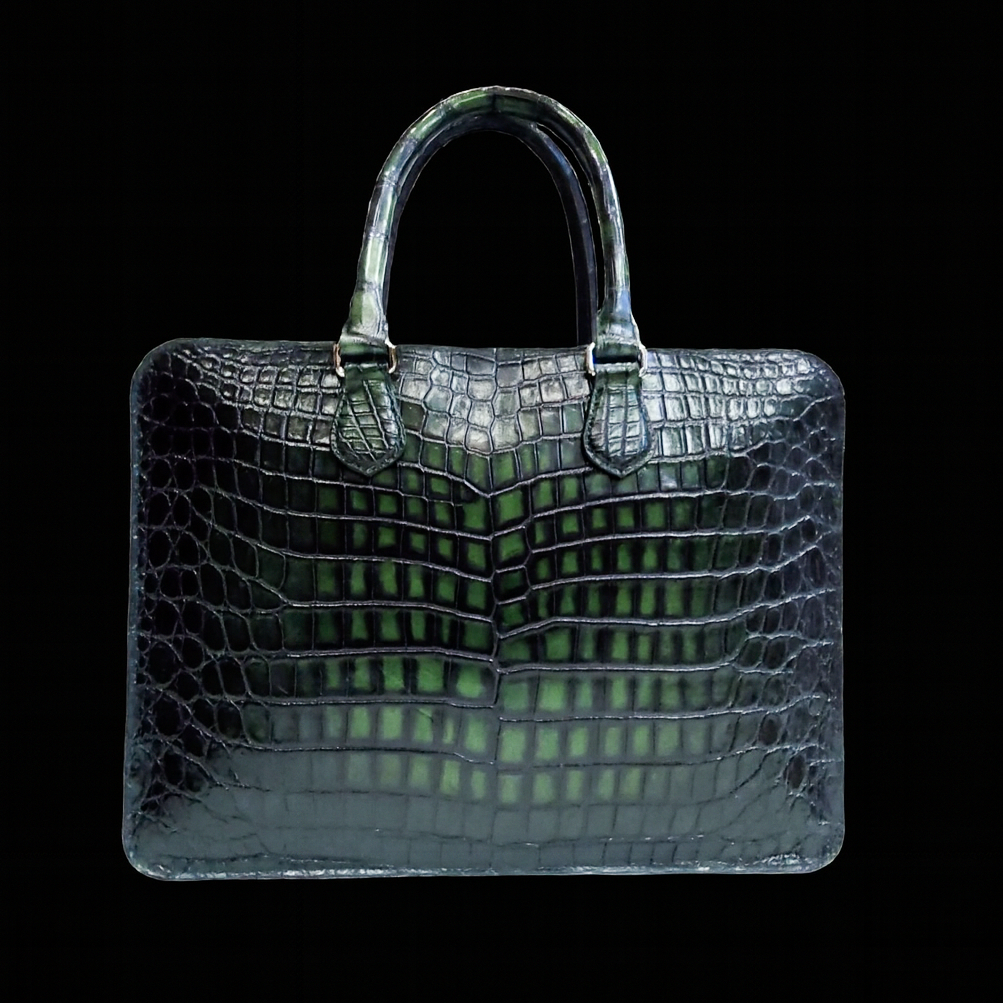 GREEN HANDMADE GENUINE CROCODILE LAPTOP BAG