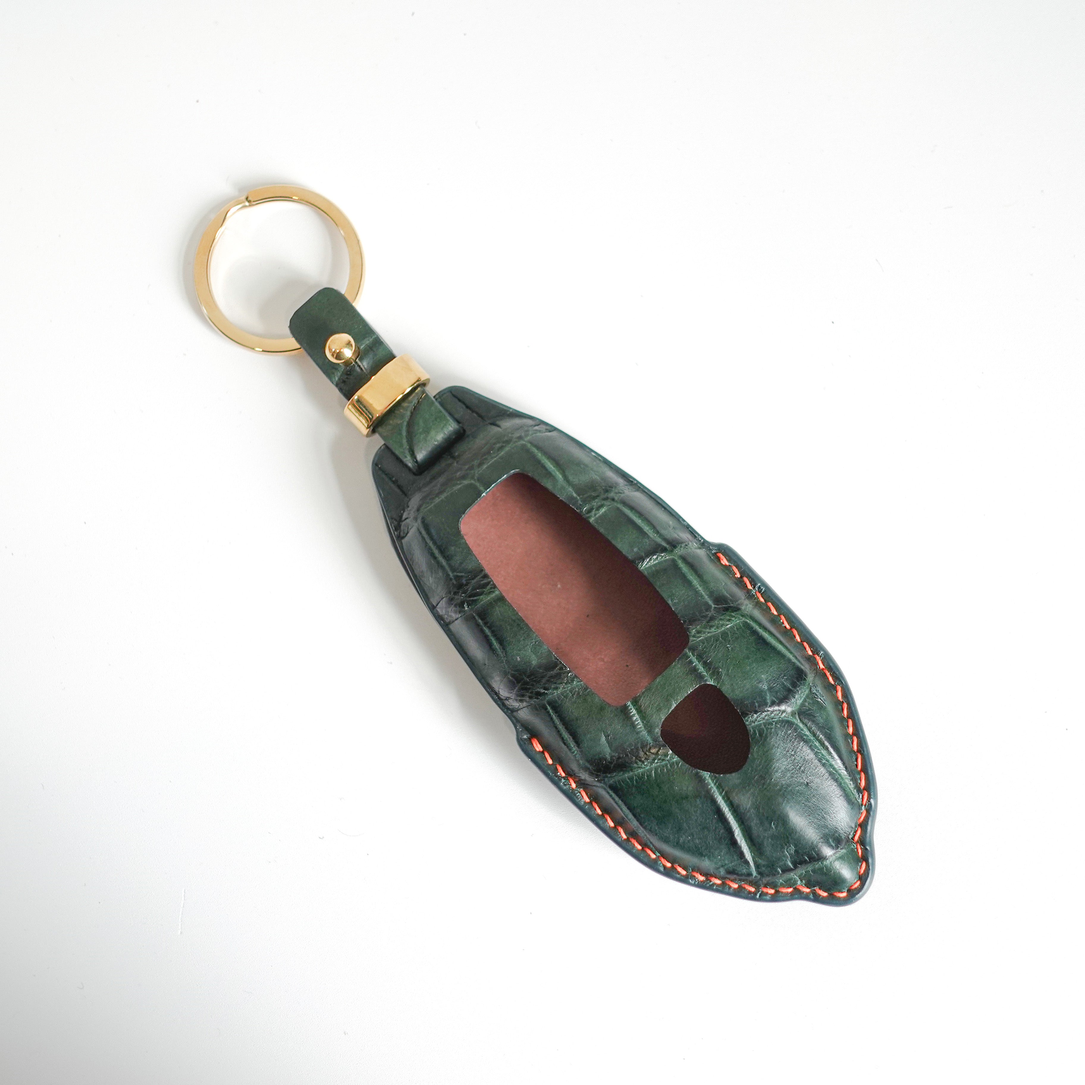 GREEN HANDMADE LEATHER KEY CASE FOR LAMBORGHINI