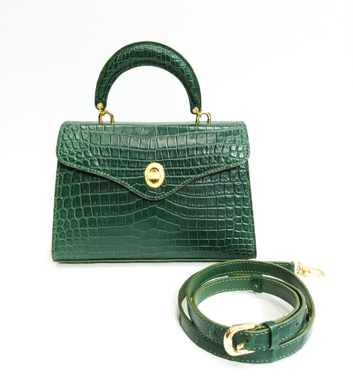GREEN HANDMADE GENUINE ALLIGATOR BAG