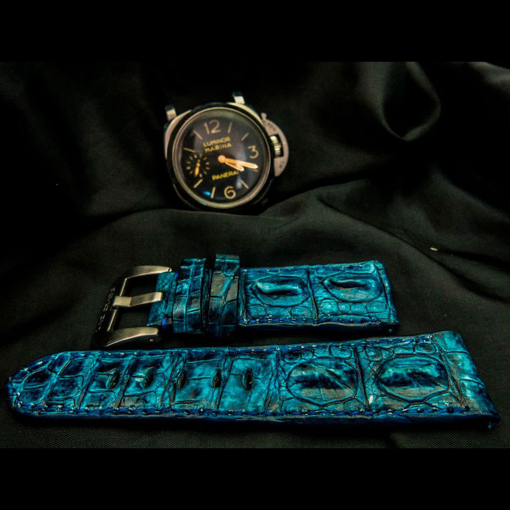 BLUE CROCODILE HORNBACK LEATHER STRAP