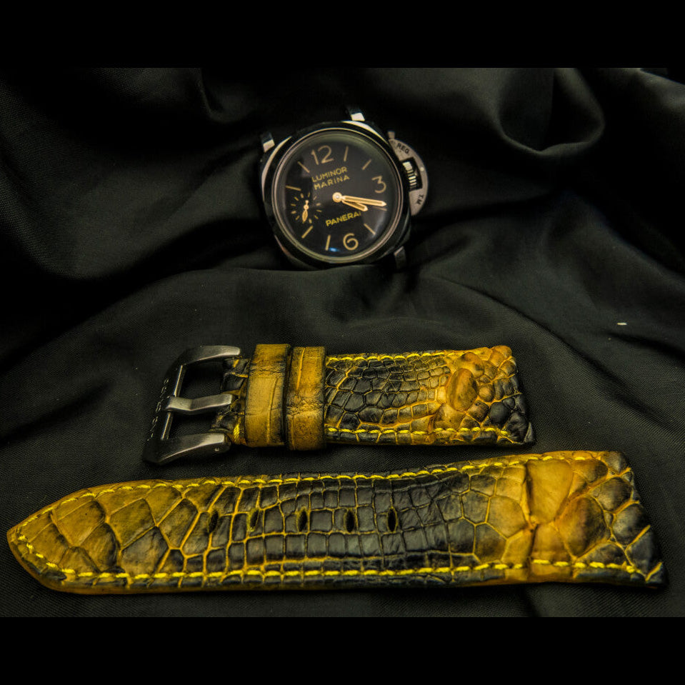 YELLOW&BLACK CROCODILE HORNBACK LEATHER STRAP