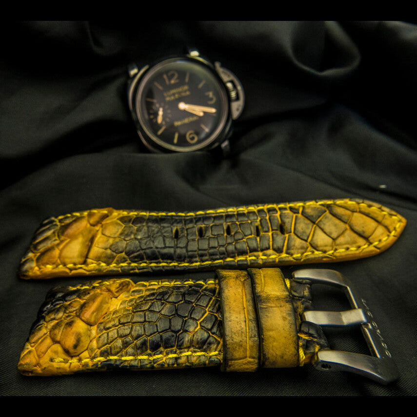 YELLOW&BLACK CROCODILE HORNBACK LEATHER STRAP
