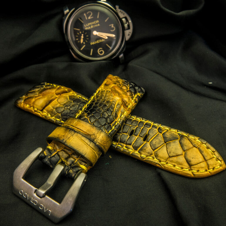 YELLOW&BLACK CROCODILE HORNBACK LEATHER STRAP