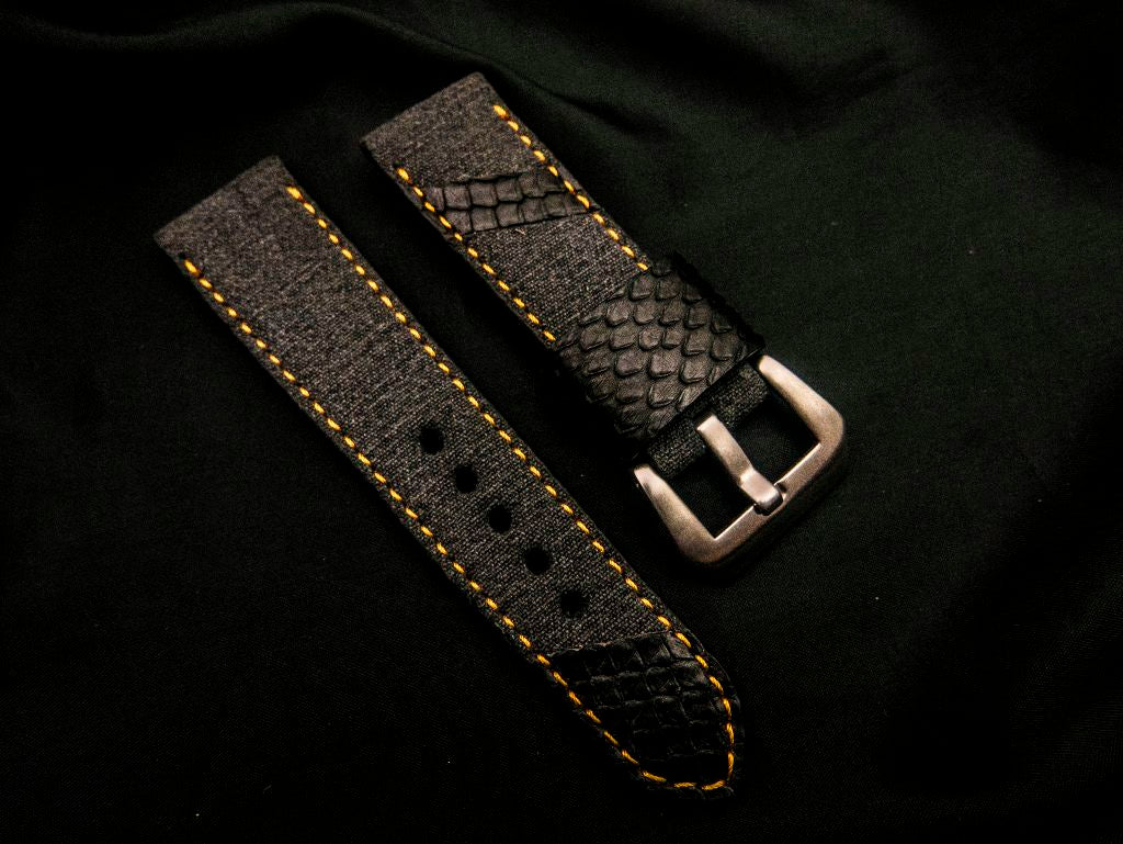 BLACK DENIM LEATHER STRAP - Lac Crado 