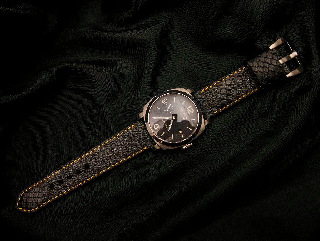 BLACK DENIM LEATHER STRAP - Lac Crado 