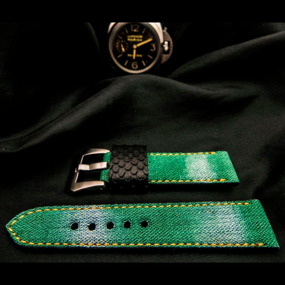 GREEN DENIM LEATHER STRAP