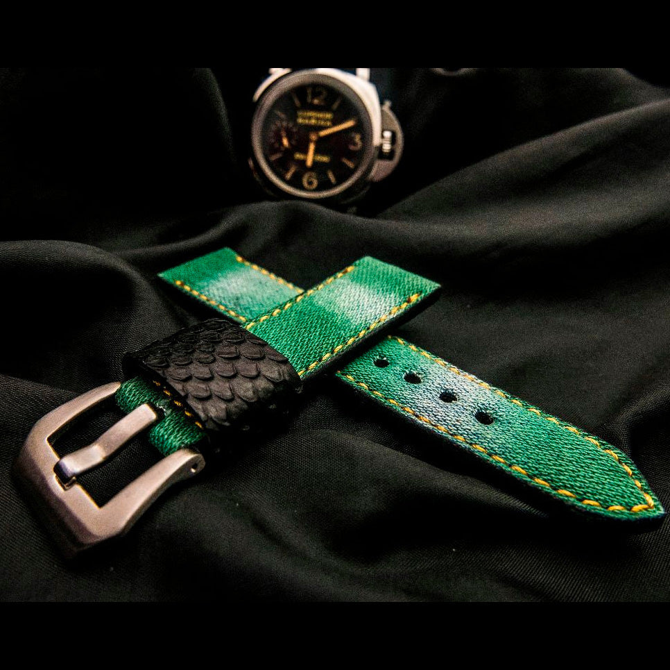 GREEN DENIM LEATHER STRAP