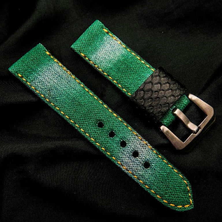 GREEN DENIM LEATHER STRAP