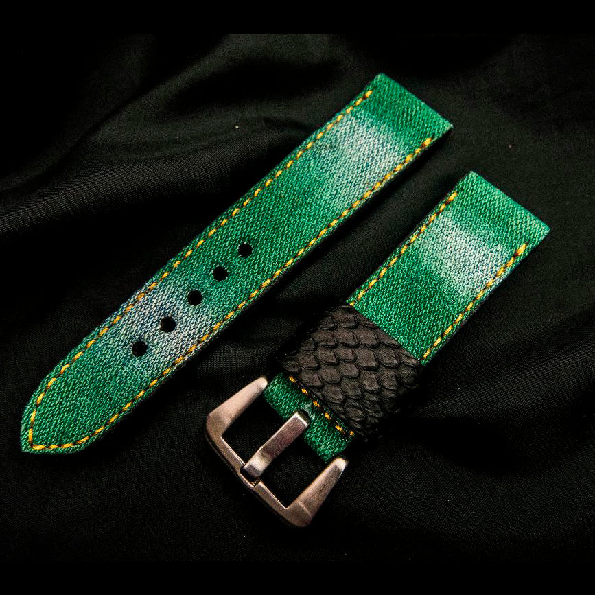 GREEN DENIM LEATHER STRAP