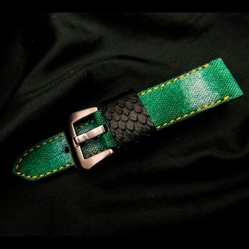 GREEN DENIM LEATHER STRAP