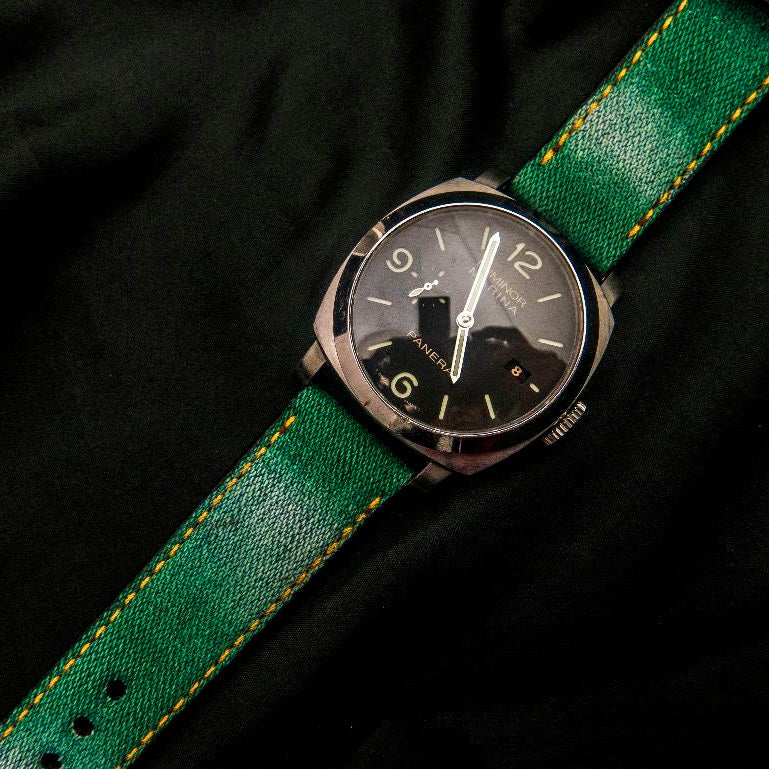 GREEN DENIM LEATHER STRAP