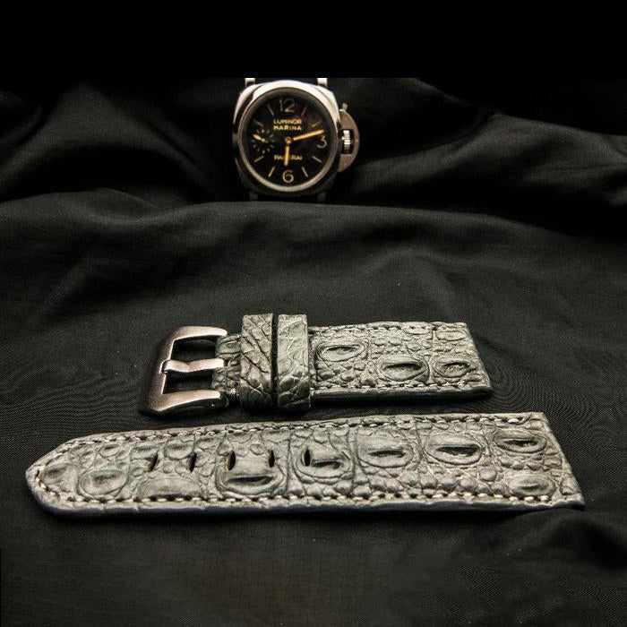 GREY CROCODILE BELLY LEATHER STRAP