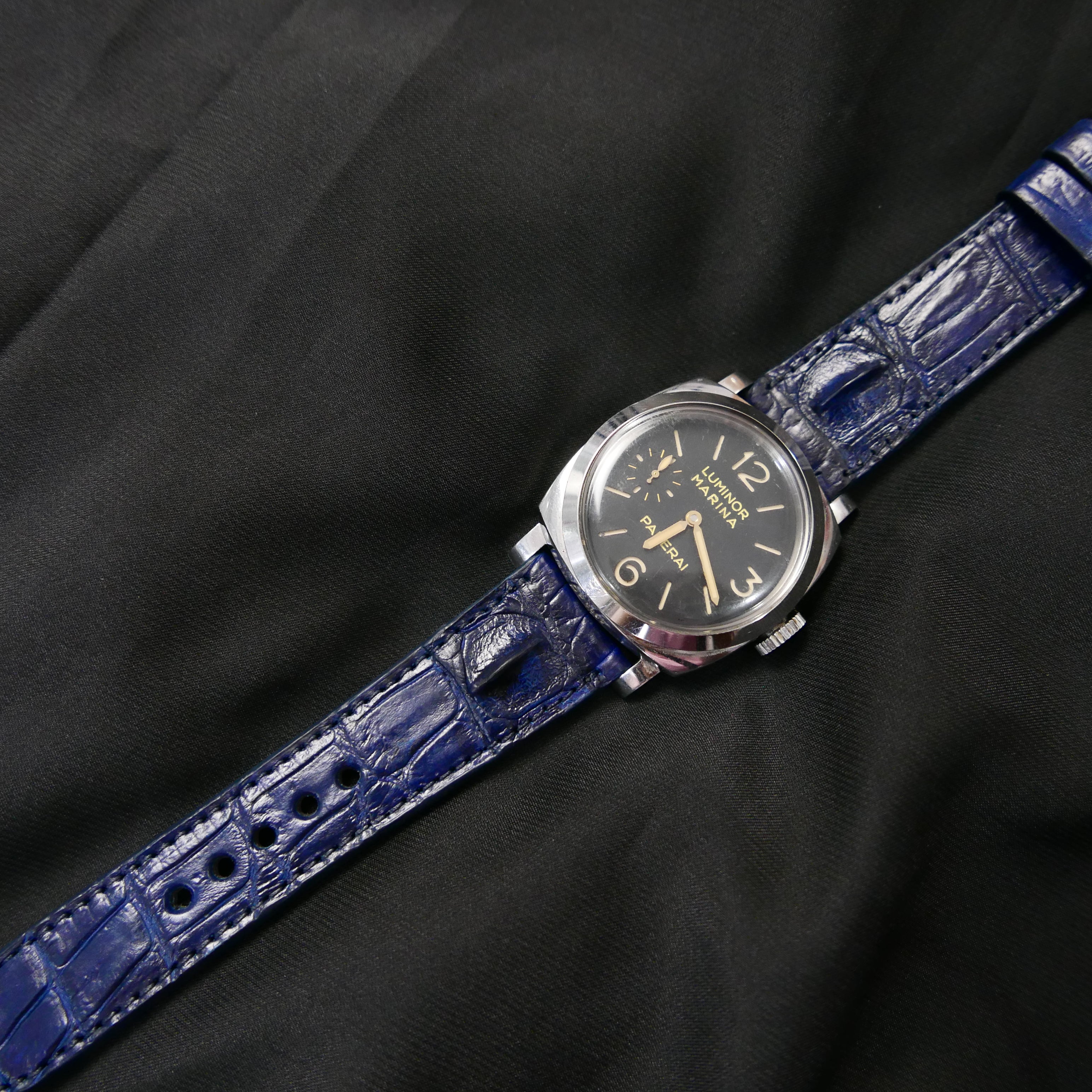 BLUE CROCODILE HORNBACK LEATHER STRAP - Lac Crado 
