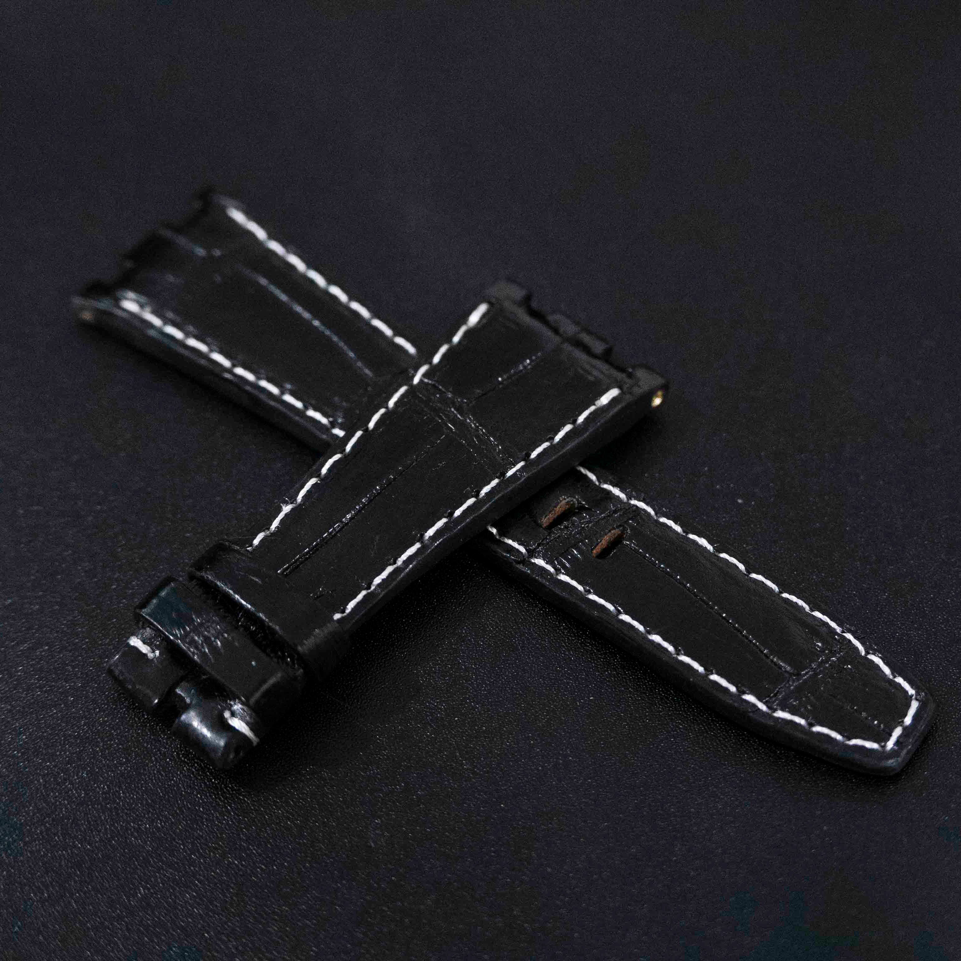 BLACK CROCODILE BELLY LEATHER STRAP