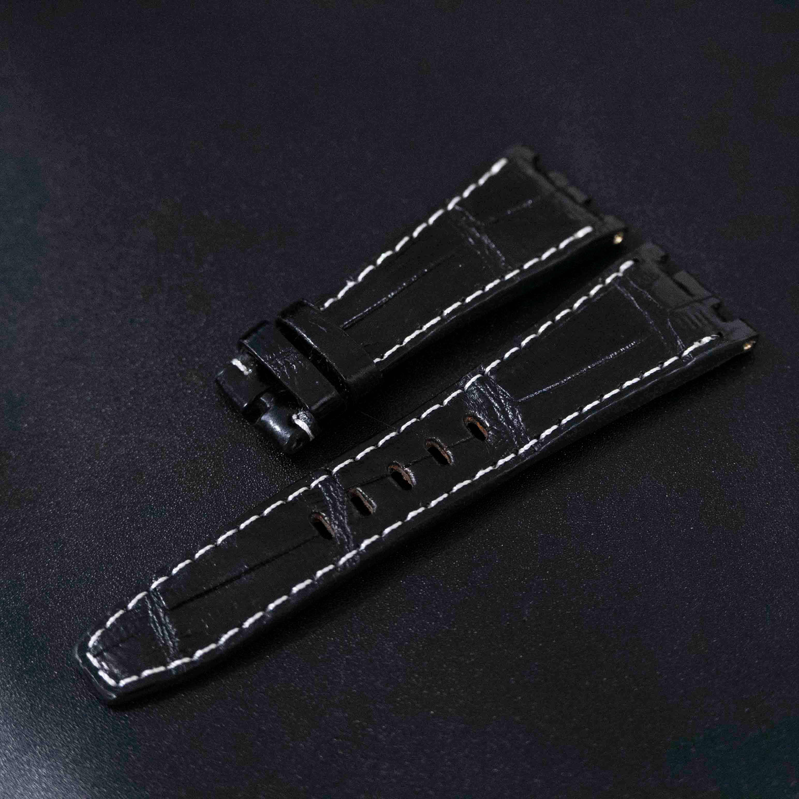 BLACK CROCODILE BELLY LEATHER STRAP
