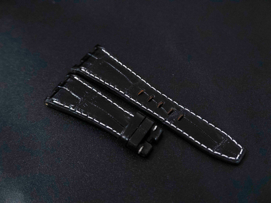 BLACK CROCODILE BELLY LEATHER STRAP