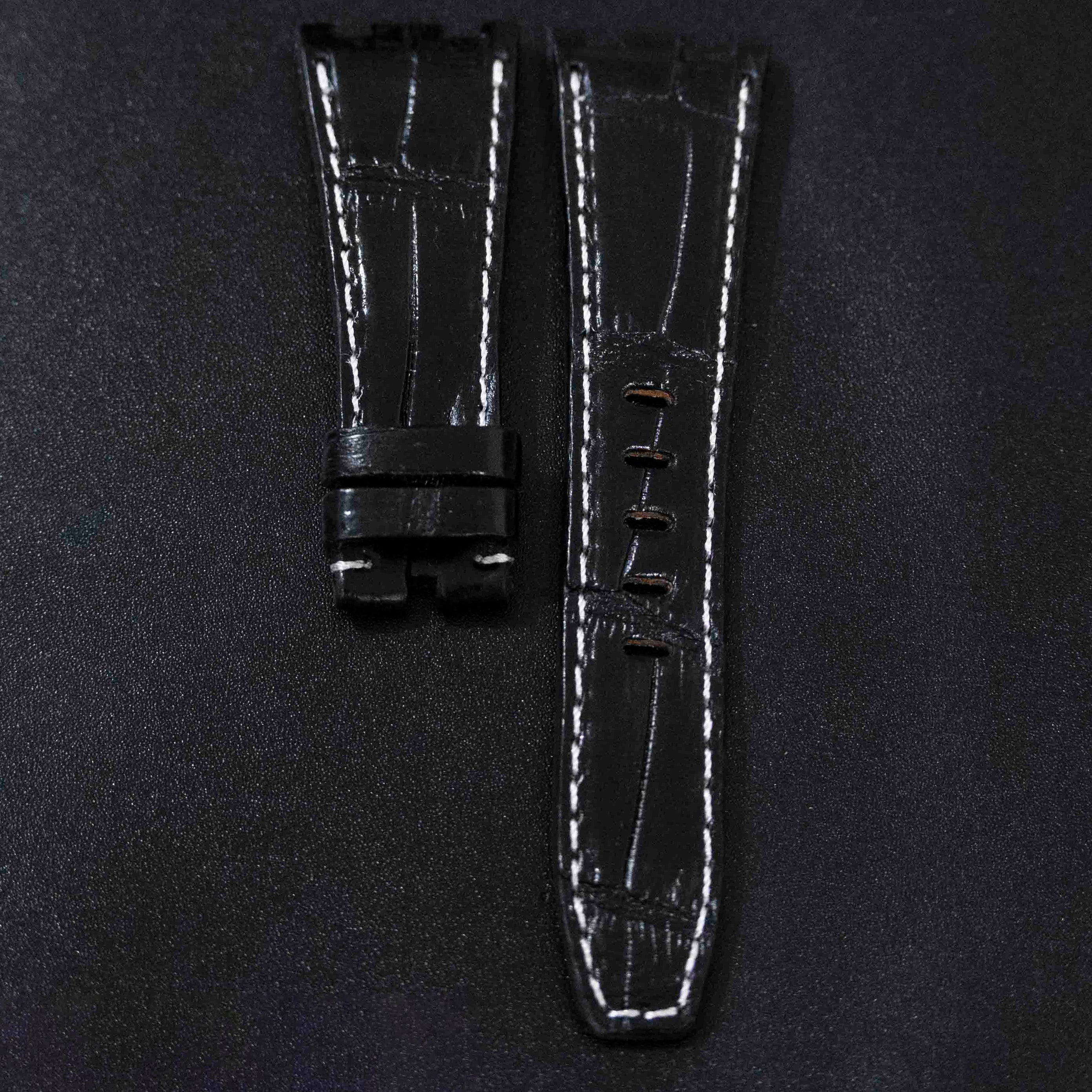 BLACK CROCODILE BELLY LEATHER STRAP