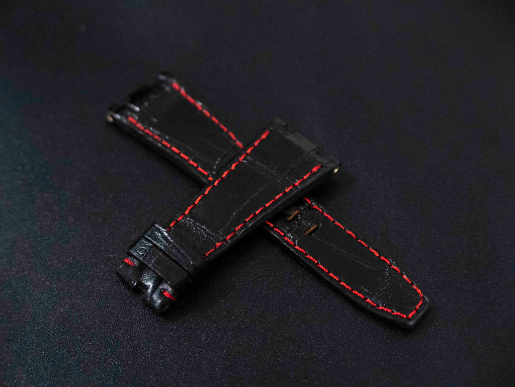 BLACK CROCODILE BELLY LEATHER STRAP
