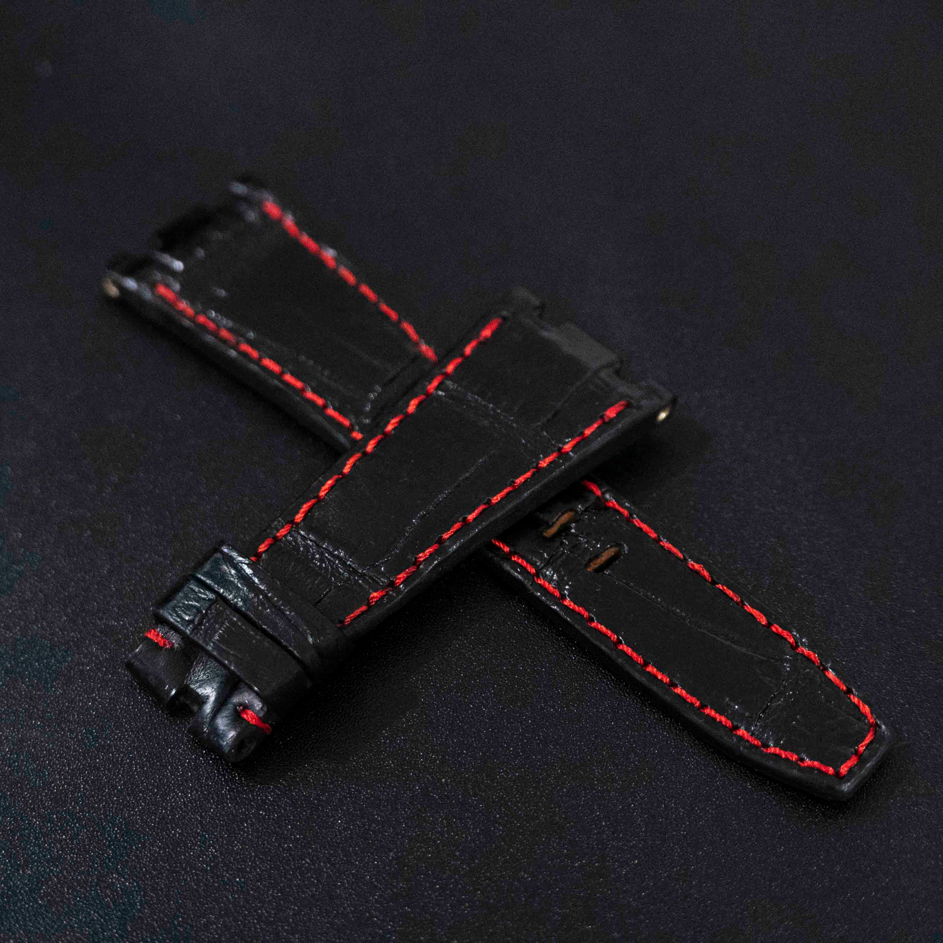 BLACK CROCODILE BELLY LEATHER STRAP