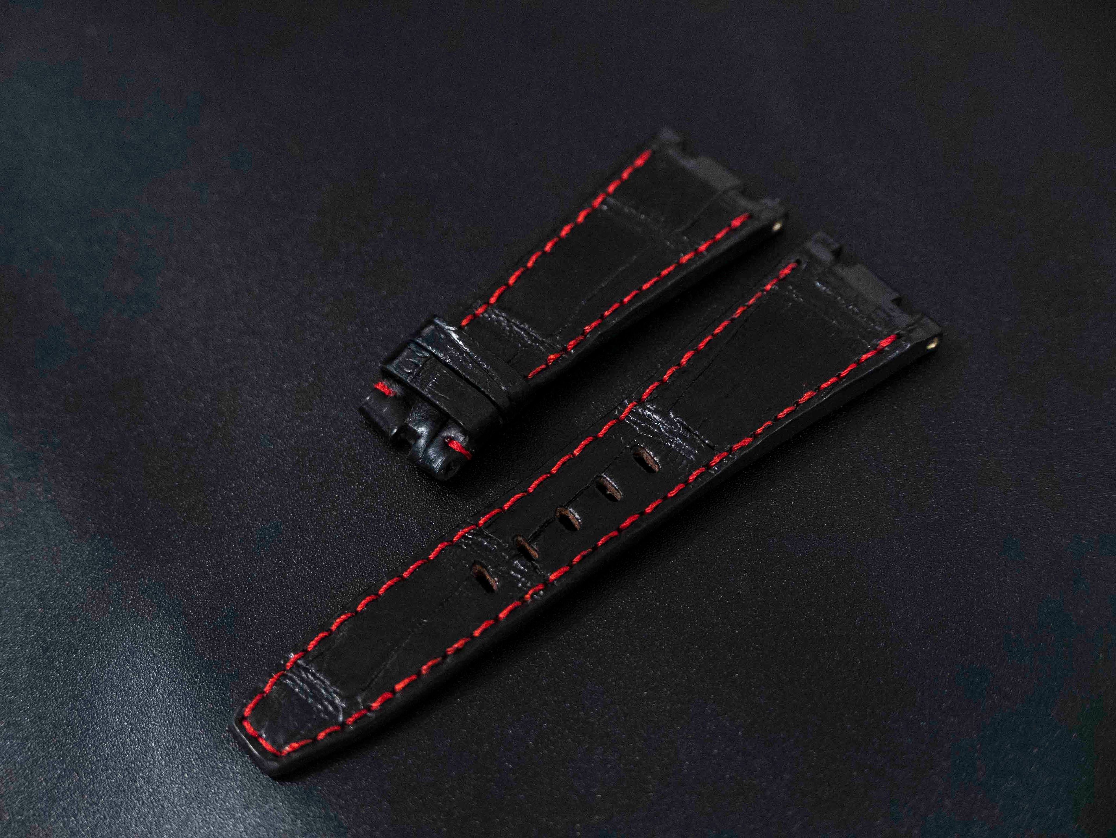BLACK CROCODILE BELLY LEATHER STRAP