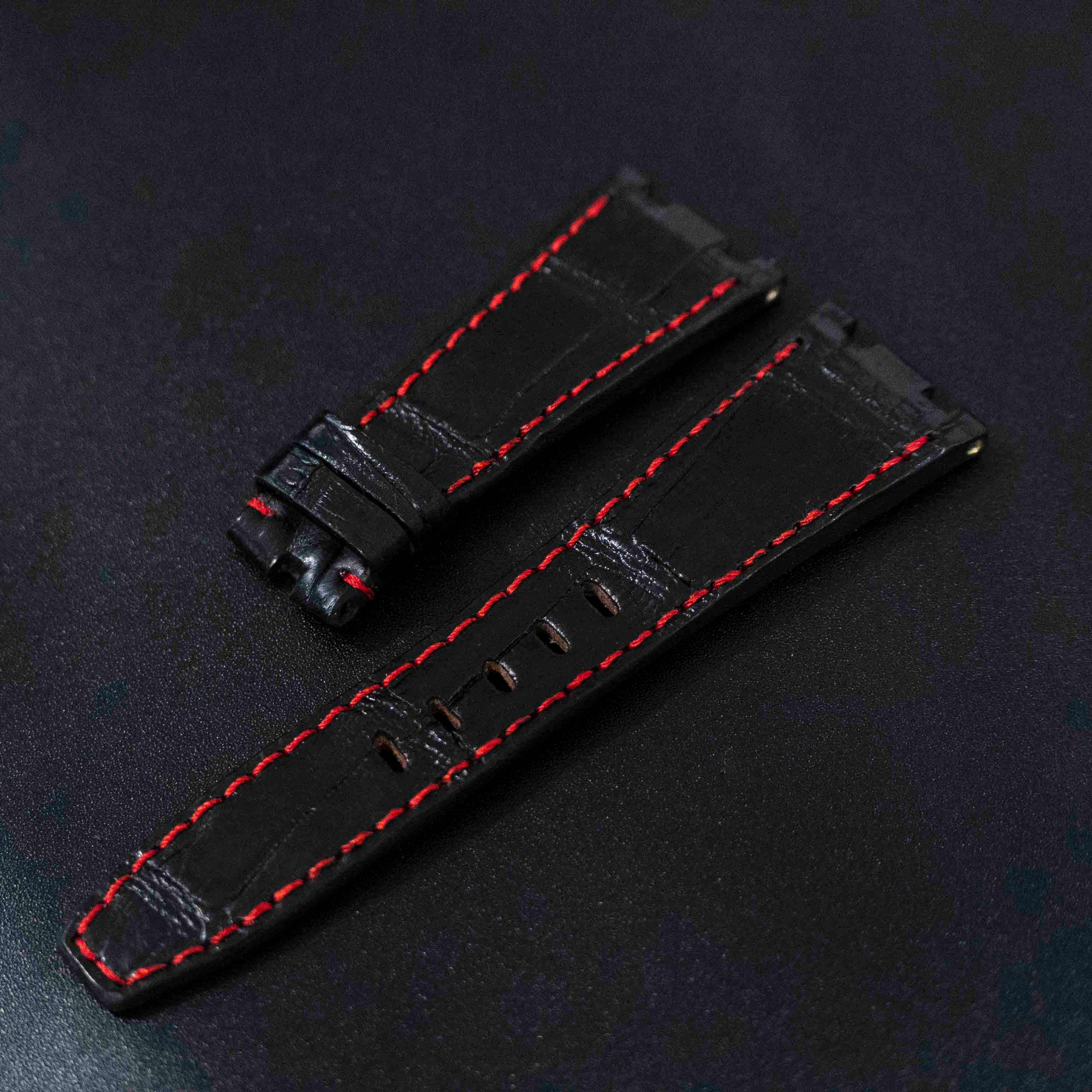 BLACK CROCODILE BELLY LEATHER STRAP