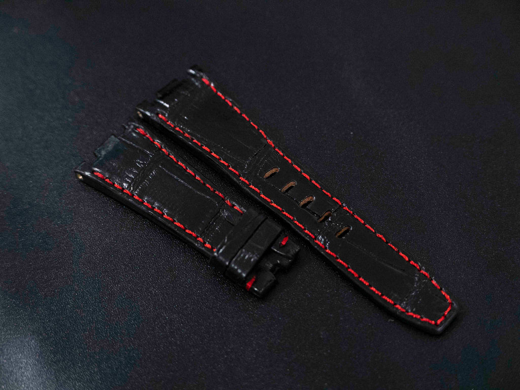 BLACK CROCODILE BELLY LEATHER STRAP