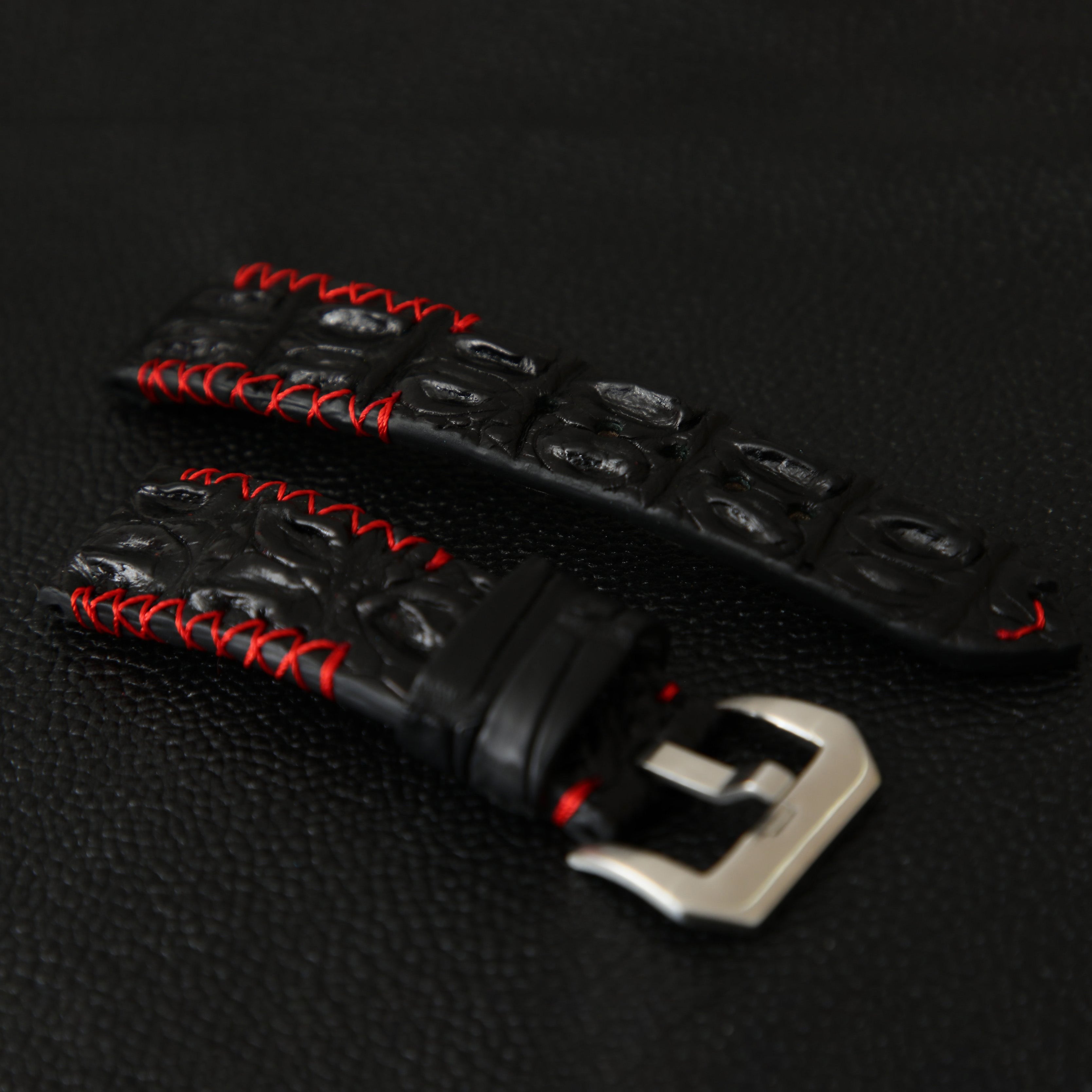 BLACK CROCODILE HORNBACK LEATHER STRAP