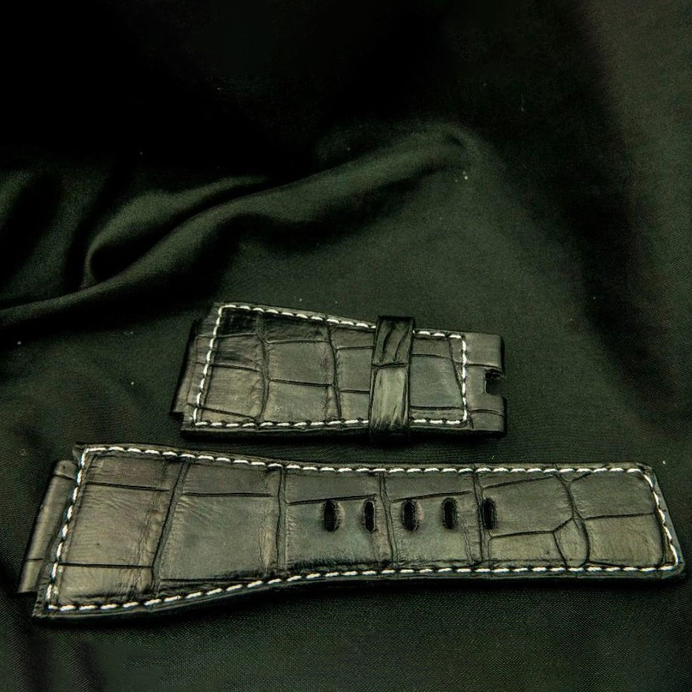 BLACK CROCODILE BELLY LEATHER STRAP