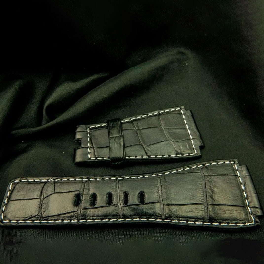 BLACK CROCODILE BELLY LEATHER STRAP