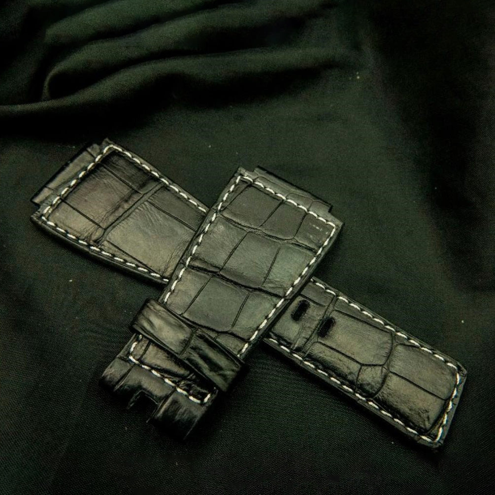 BLACK CROCODILE BELLY LEATHER STRAP