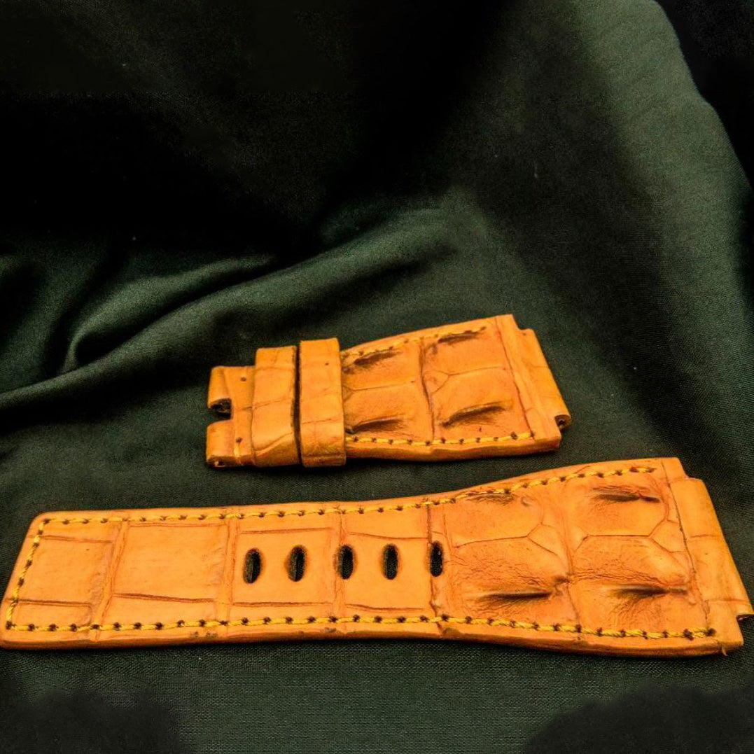 ORANGE CROCODILE HORNBACK LEATHER STRAP