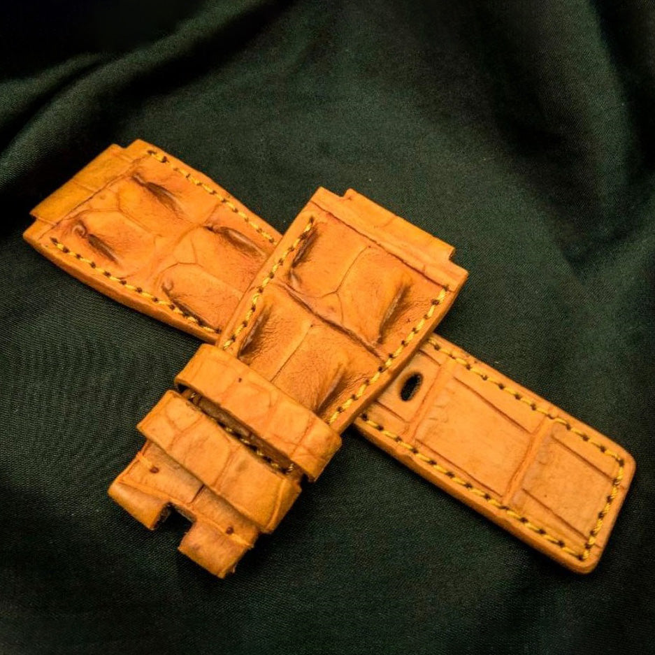 ORANGE CROCODILE HORNBACK LEATHER STRAP