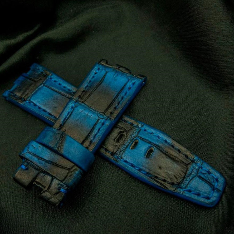 BLUE&BLACK CROCODILE BELLY LEATHER STRAP