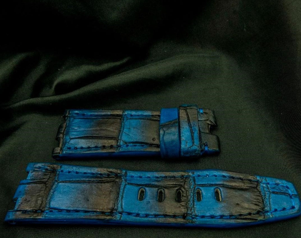 BLUE&BLACK CROCODILE BELLY LEATHER STRAP