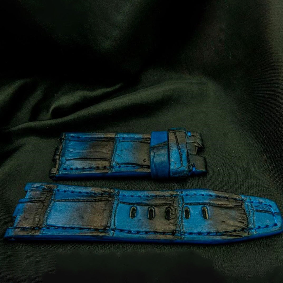 BLUE&BLACK CROCODILE BELLY LEATHER STRAP