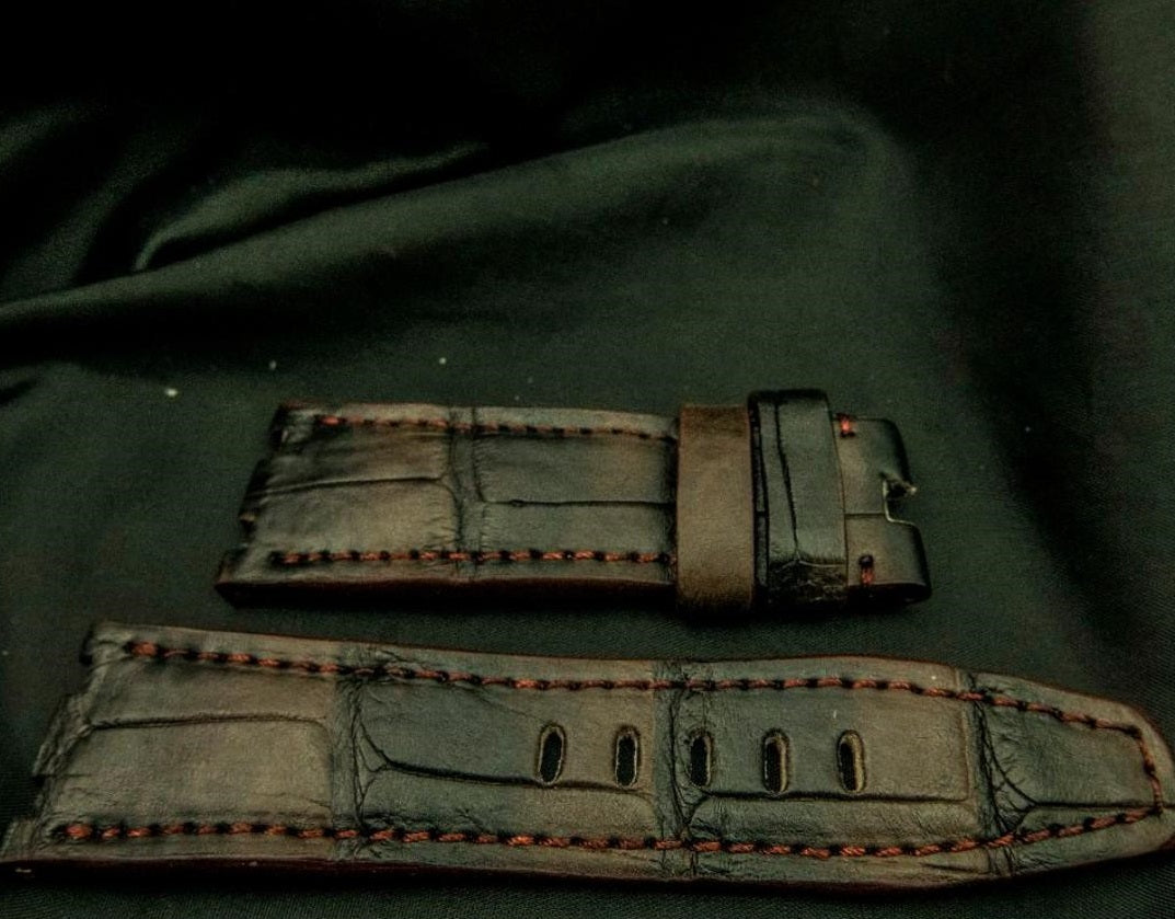 BROWN&BLACK CROCODILE BELLY LEATHER STRAP