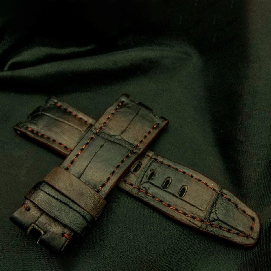 BROWN&BLACK CROCODILE BELLY LEATHER STRAP