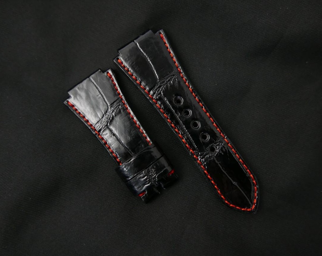 BLACK CROCODILE BELLY LEATHER STRAP